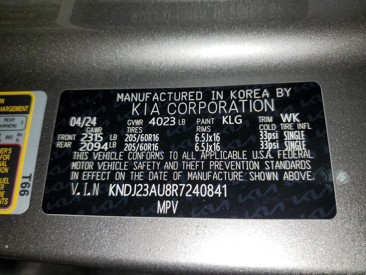 2024 KIA Soul VIN KNDJ23AU8R7240841 Copart auction photo, front end / side damage thumbnail 13