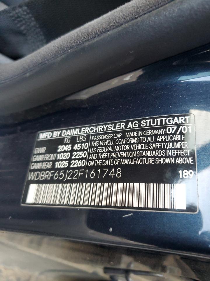 2002 Mercedes-Benz C-klasse VIN WDBRF65J22F161748 Copart auction photo, minor dent/scratches damage thumbnail 12