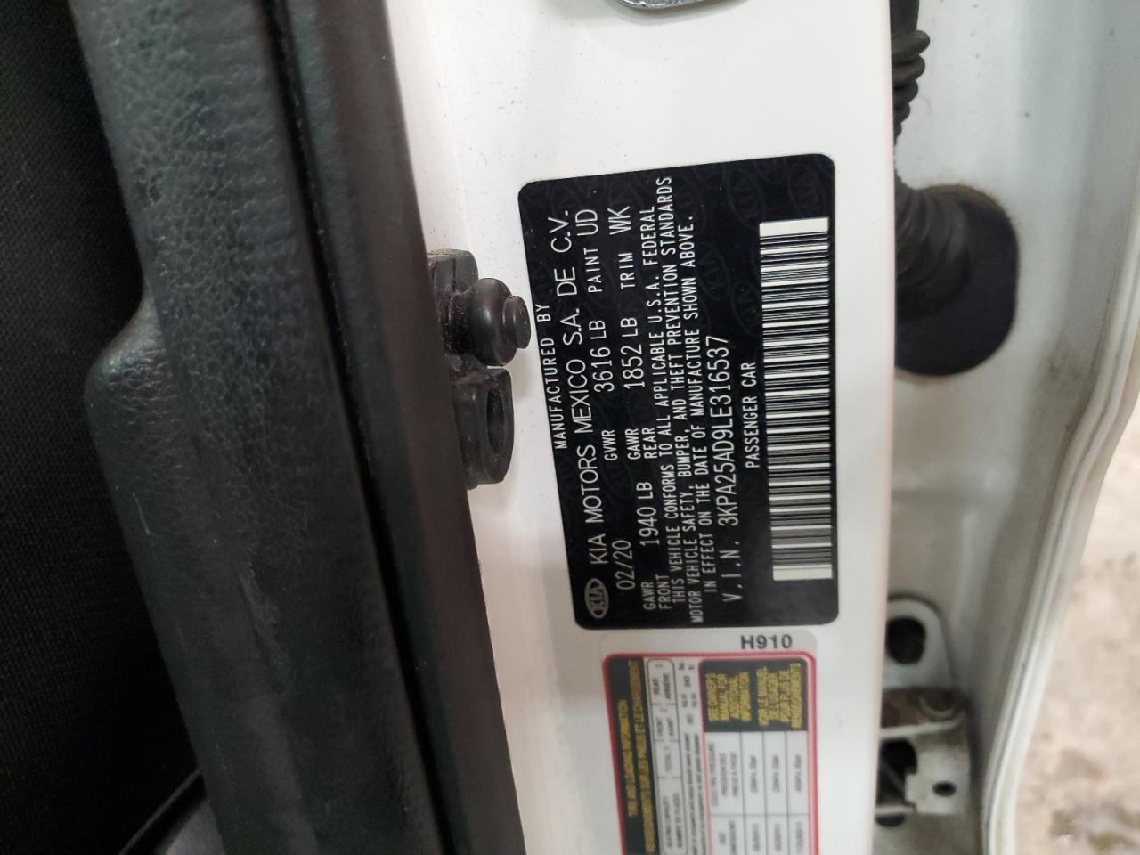 2020 KIA Rio VIN 3KPA25AD9LE316537 Copart auction photo, front end damage thumbnail 14