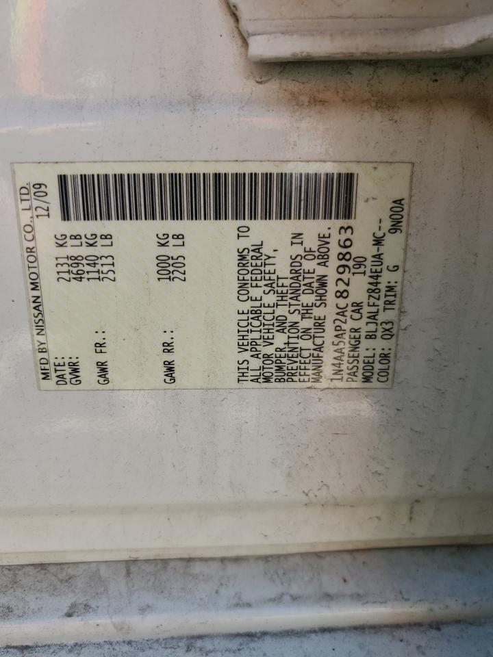 2010 Nissan Maxima VIN 1N4AA5AP2AC829863 Copart auction photo, all over damage thumbnail 12