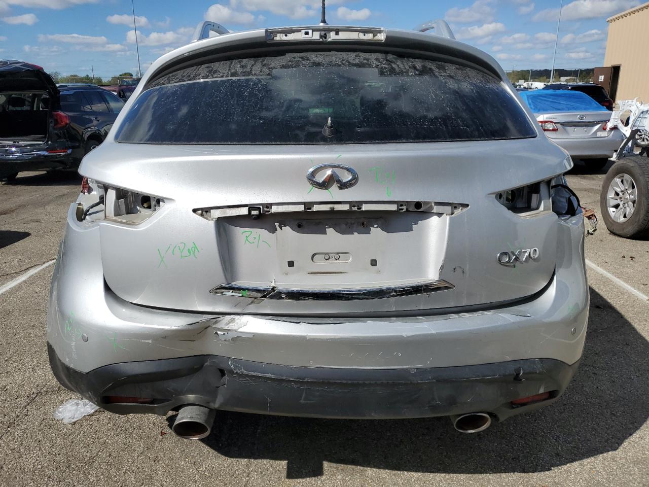 2015 Infiniti QX70 VIN JN8CS1MW3FM482349 Copart auction photo, rear end / rejected repair damage thumbnail 6