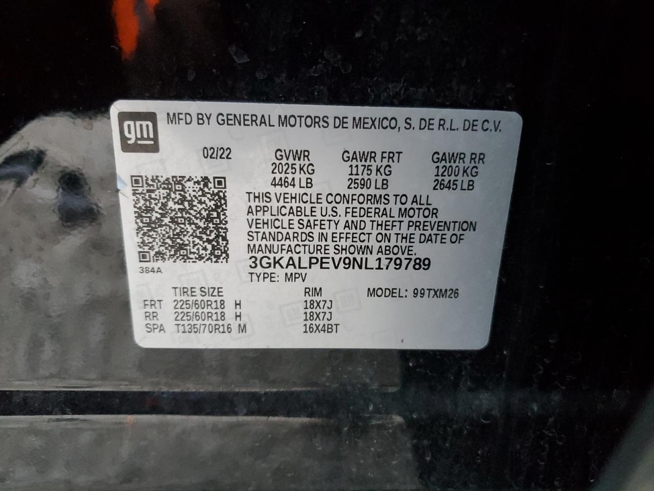 2022 GMC Terrain VIN 3GKALPEV9NL179789 Copart auction photo, front end damage thumbnail 14