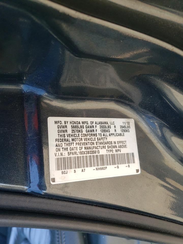 2003 Honda Odyssey VIN 5FNRL180X3B035613 Copart auction photo, side / front end damage thumbnail 13