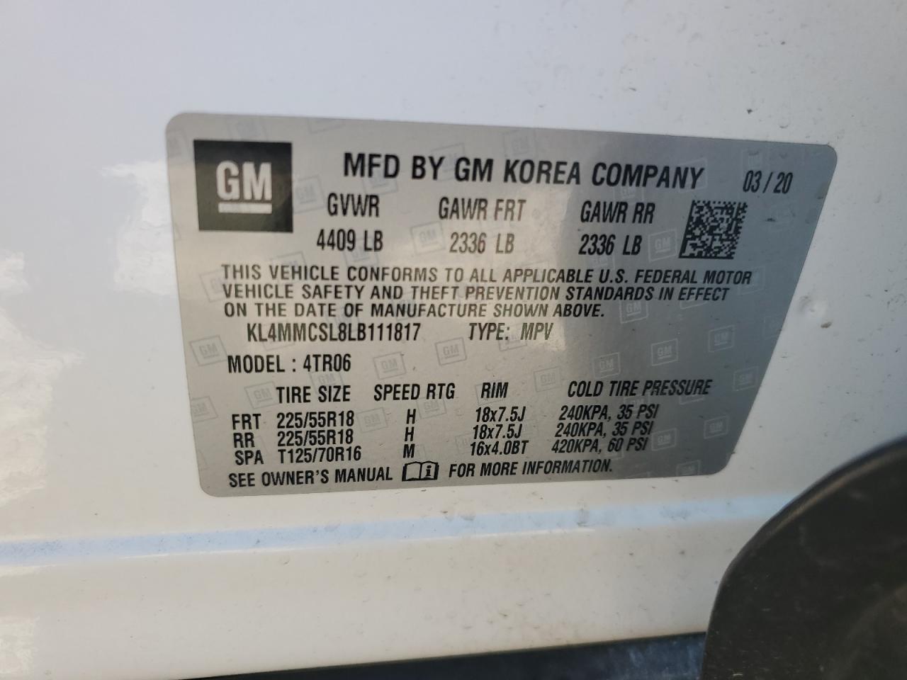 2020 Buick Encore VIN KL4MMCSL8LB111817 Copart auction photo, front end / side damage thumbnail 12