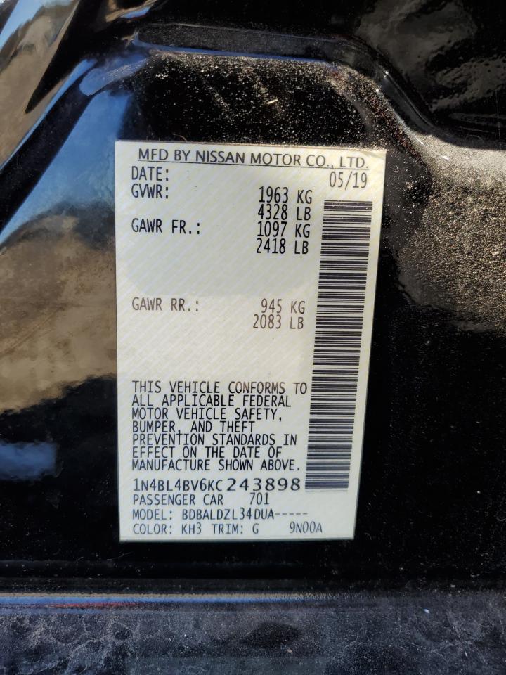 2019 Nissan Altima VIN 1N4BL4BV6KC243898 Copart auction photo, rear end damage thumbnail 14