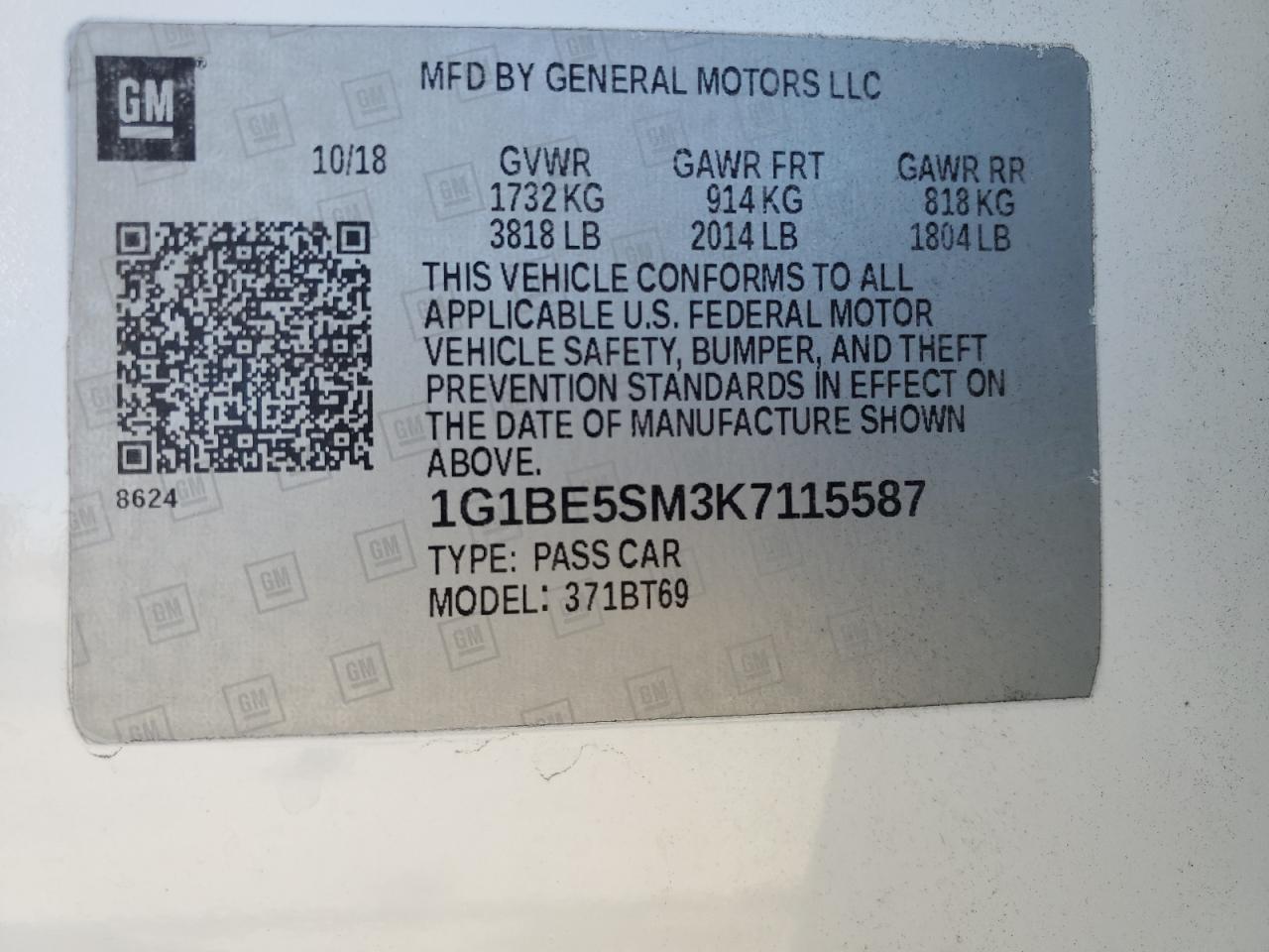 2019 Chevrolet Cruze VIN 1G1BE5SM3K7115587 Copart auction photo, front end / side damage thumbnail 13