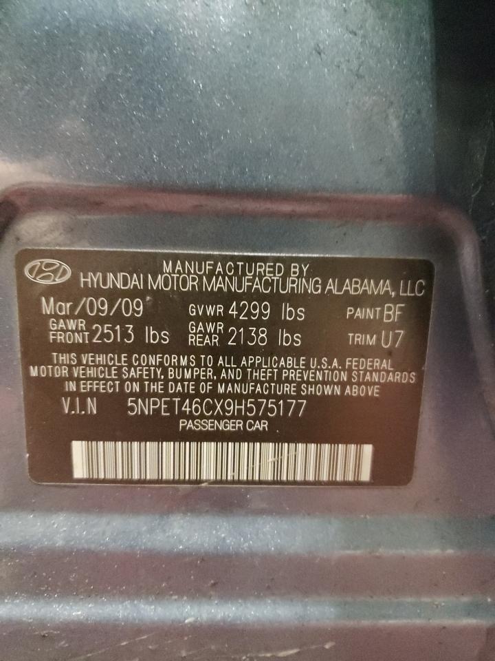 2009 Hyundai Sonata VIN 5NPET46CX9H575177 Copart auction photo, rear end damage thumbnail 14