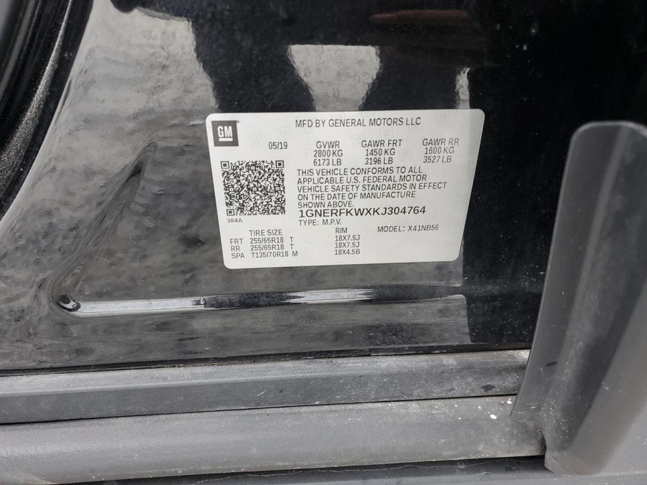 2019 Chevrolet Traverse VIN 1GNERFKWXKJ304764 Copart auction photo, side / rear end damage thumbnail 15