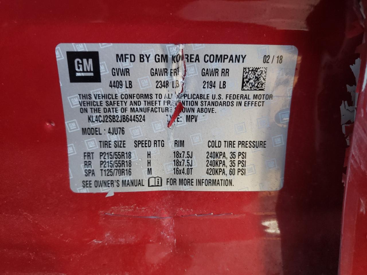 2018 Buick Encore VIN KL4CJ2SB2JB644524 Copart auction photo, side damage thumbnail 12