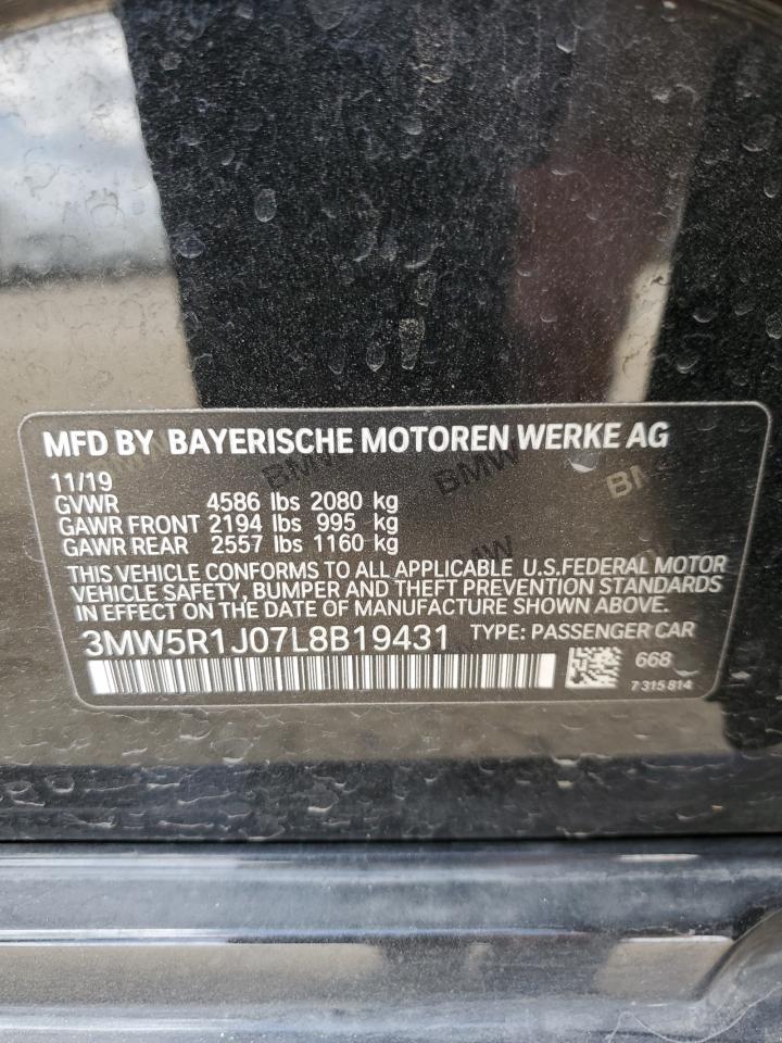 2020 BMW 3er VIN 3MW5R1J07L8B19431 Copart auction photo, undercarriage / minor dent/scratches damage thumbnail 12