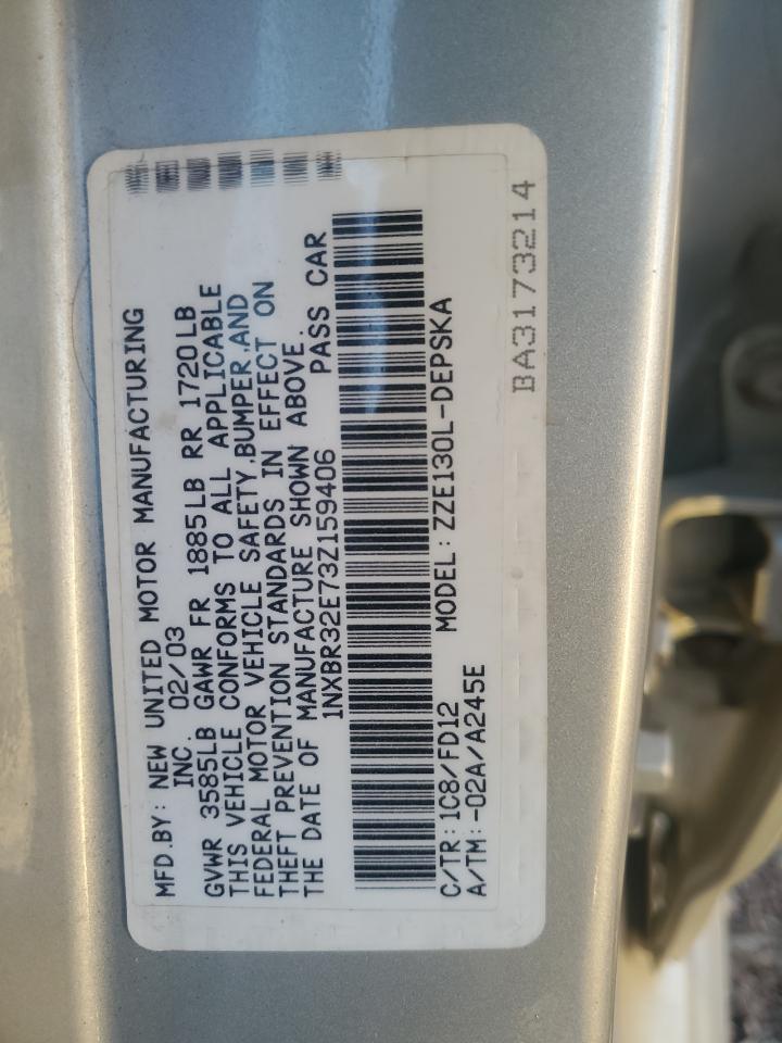 2003 Toyota Corolla VIN 1NXBR32E73Z159406 Copart auction photo, minor dent/scratches damage thumbnail 12