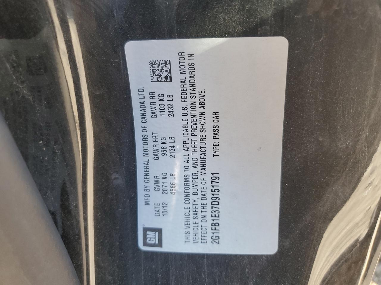 2013 Chevrolet Camaro VIN 2G1FB1E37D9151791 Copart auction photo, front end damage thumbnail 15