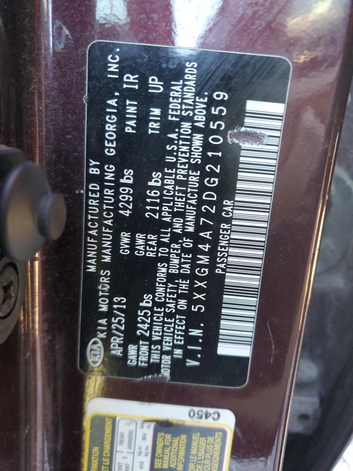 2013 KIA Optima VIN 5XXGM4A72DG210559 Copart auction photo, front end / side damage thumbnail 12