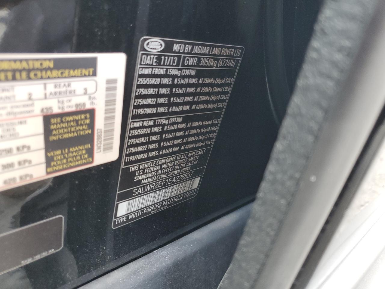2014 Land Rover Range Rover VIN SALWR2EF1EA328837 Copart auction photo, mechanical / rejected repair damage thumbnail 14