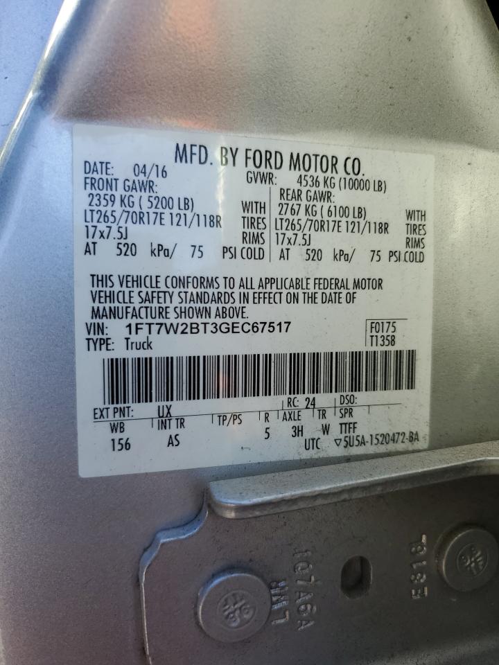 2016 Ford F250 VIN 1FT7W2BT3GEC67517 Copart auction photo, front end / minor dent/scratches damage thumbnail 12