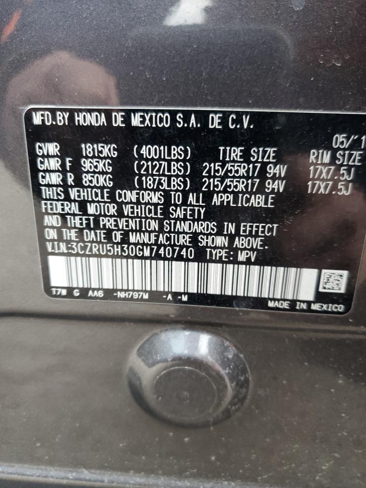 2016 Honda HR-V VIN 3CZRU5H30GM740740 Copart auction photo, front end damage thumbnail 13