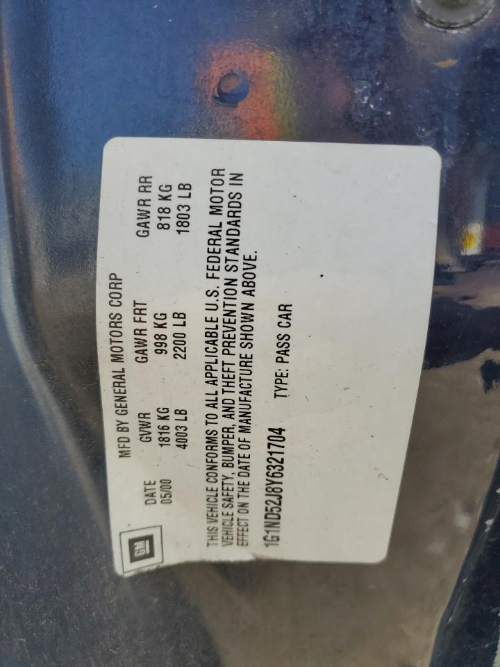 2000 Chevrolet Malibu VIN 1G1ND52J8Y6321704 Copart auction photo, side / rear end damage thumbnail 15