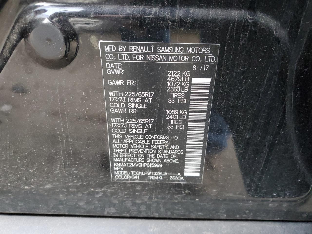 2017 Nissan Rogue VIN KNMAT2MV9HP615999 Copart auction photo, front end damage thumbnail 13