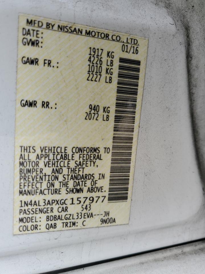 2016 Nissan Altima VIN 1N4AL3APXGC157977 Copart auction photo, front end damage thumbnail 14
