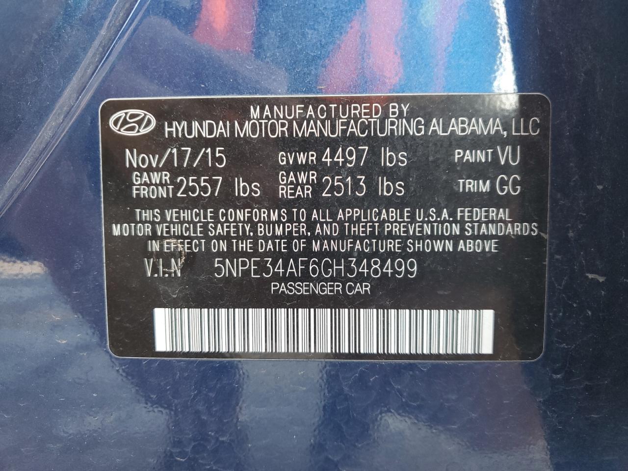 2016 Hyundai Sonata VIN 5NPE34AF6GH348499 Copart auction photo, front end damage thumbnail 12
