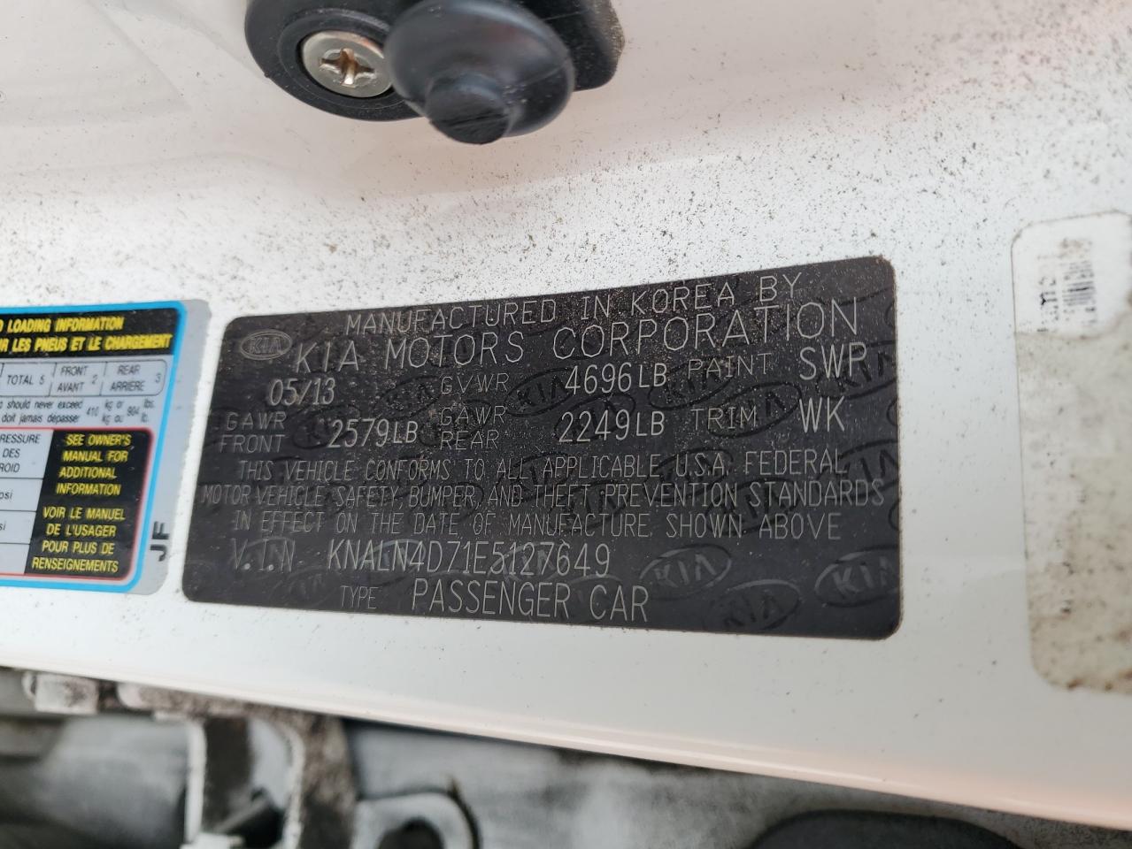 2014 KIA Cadenza VIN KNALN4D71E5127649 Copart auction photo, front end / rear end damage thumbnail 12