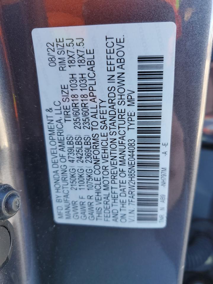 2022 Honda CR-V VIN 7FARW2H85NE044083 Copart auction photo, front end damage thumbnail 14