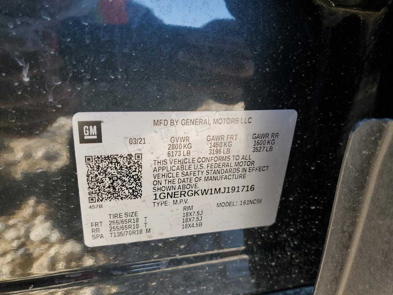 2021 Chevrolet Traverse VIN 1GNERGKW1MJ191716 Copart auction photo, front end damage thumbnail 13
