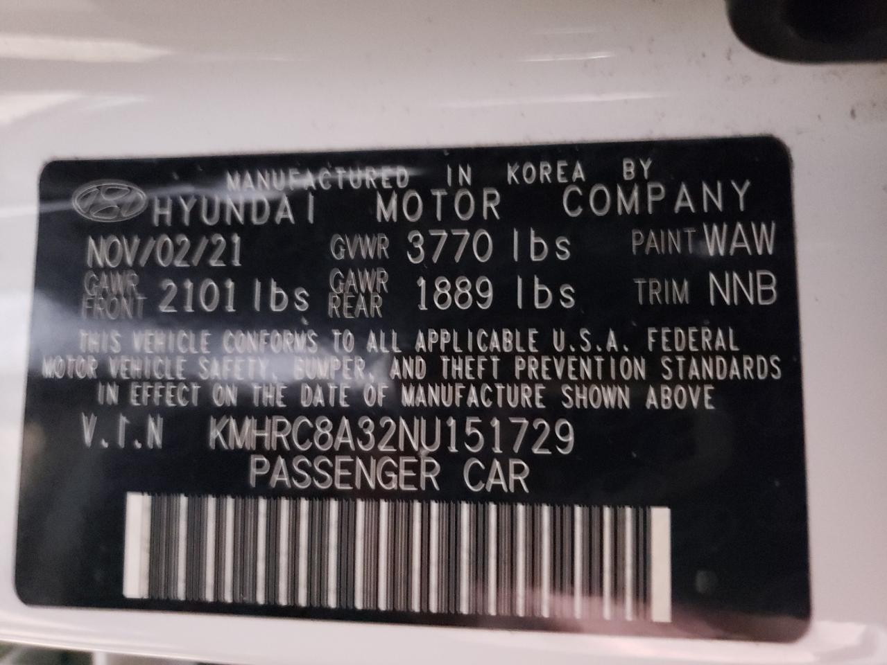 2022 Hyundai Venue VIN KMHRC8A32NU151729 Copart auction photo, side damage thumbnail 14