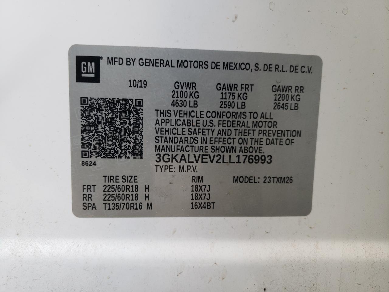 2020 GMC Terrain VIN 3GKALVEV2LL176993 Copart auction photo, front end / minor dent/scratches damage thumbnail 15