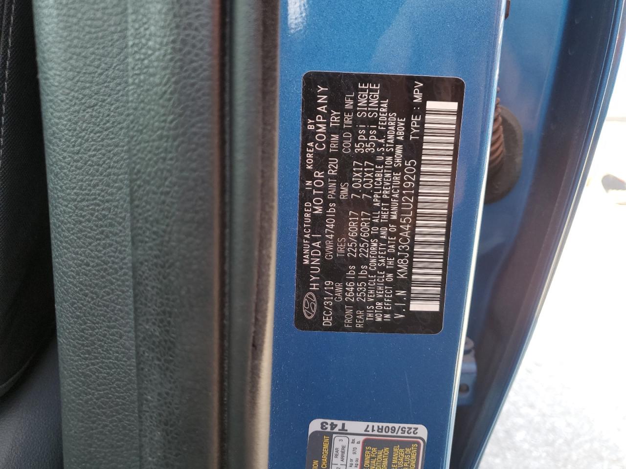 2020 Hyundai Tucson VIN KM8J3CA45LU219205 Copart auction photo, front end damage thumbnail 15