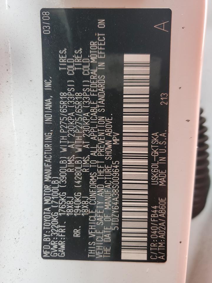 2008 Toyota Sequoia VIN 5TDZY64A38S009645 Copart auction photo, front end / mechanical damage thumbnail 15
