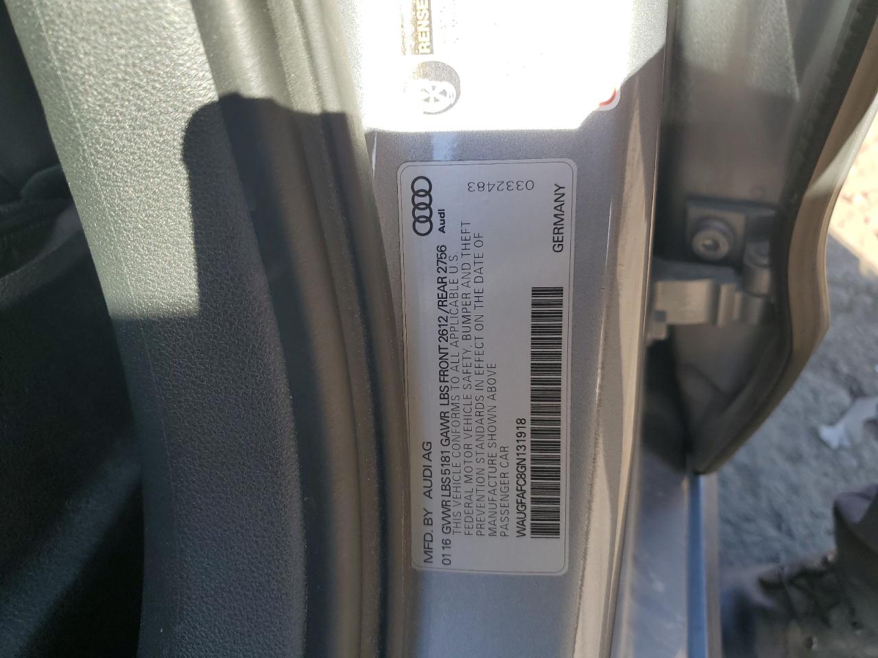 2016 Audi A6 VIN WAUGFAFC8GN131918 Copart auction photo, front end damage thumbnail 12