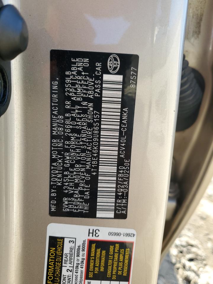 2009 Toyota Camry VIN 4T1BE46K09U865157 Copart auction photo, rear end / side damage thumbnail 14