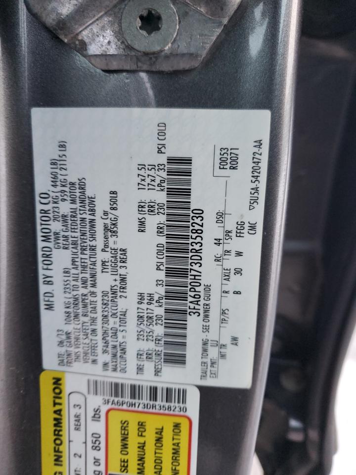 2013 Ford Fusion VIN 3FA6P0H73DR358230 Copart auction photo, front end / side damage thumbnail 12
