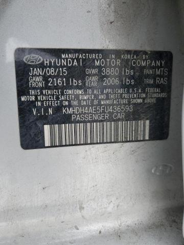 2015 Hyundai Elantra VIN KMHDH4AE5FU436593 Copart auction photo, front end damage thumbnail 14