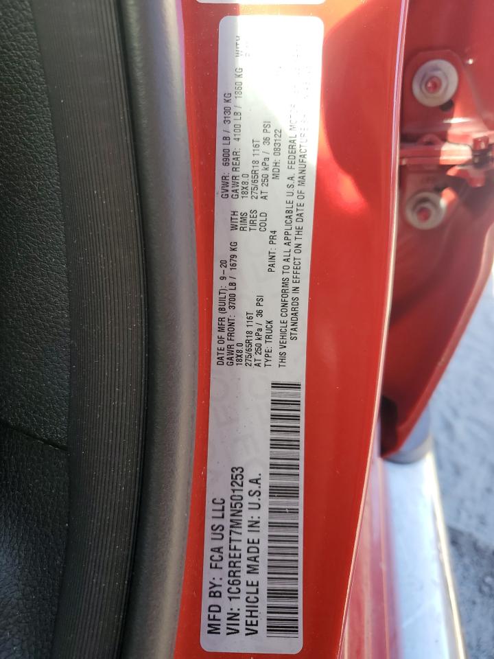 2021 RAM 1500 VIN 1C6RREFT7MN501253 Copart auction photo, top/roof / minor dent/scratches damage thumbnail 13