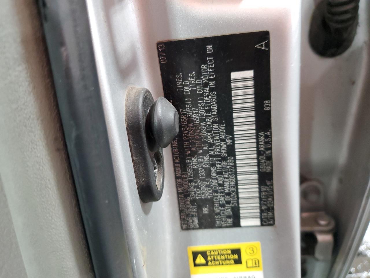 2013 Toyota Highlander VIN 5TDZK3EH6DS127890 Copart auction photo, rollover damage thumbnail 14
