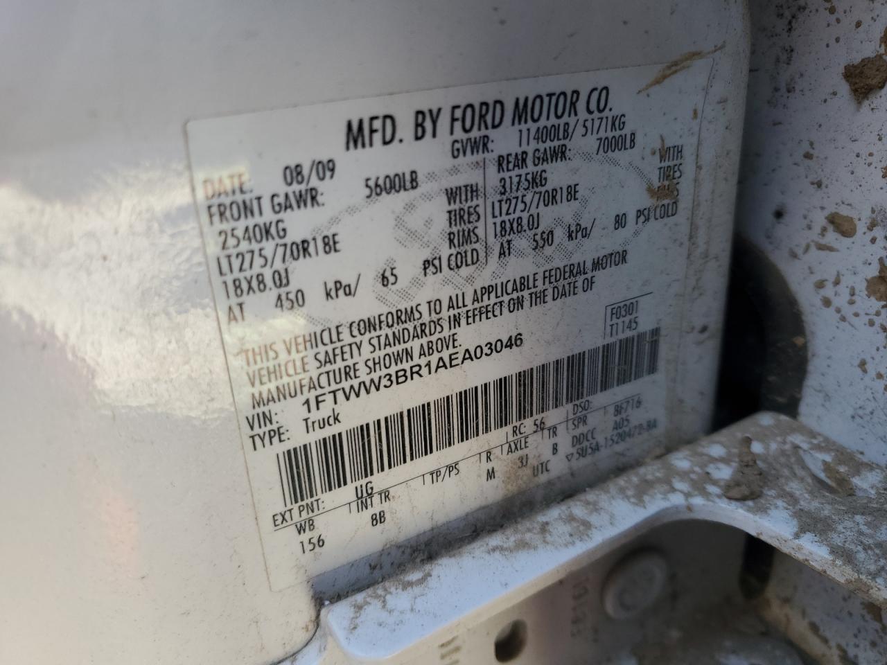 2010 Ford F350 VIN 1FTWW3BR1AEA03046 Copart auction photo, front end / minor dent/scratches damage thumbnail 15