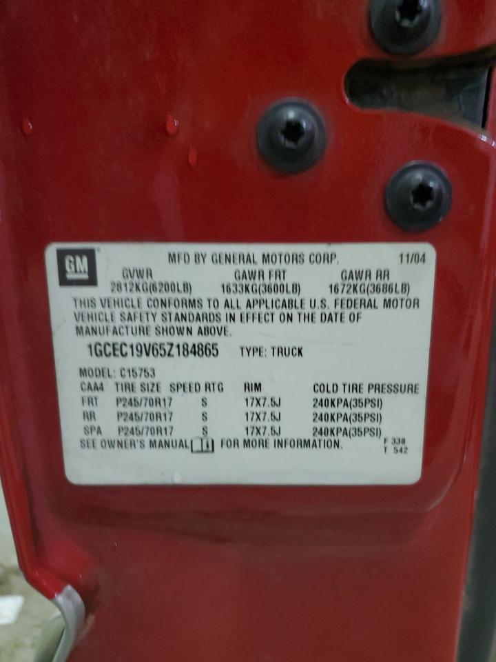 2005 Chevrolet Silverado VIN 1GCEC19V65Z184865 Copart auction photo, side damage thumbnail 12
