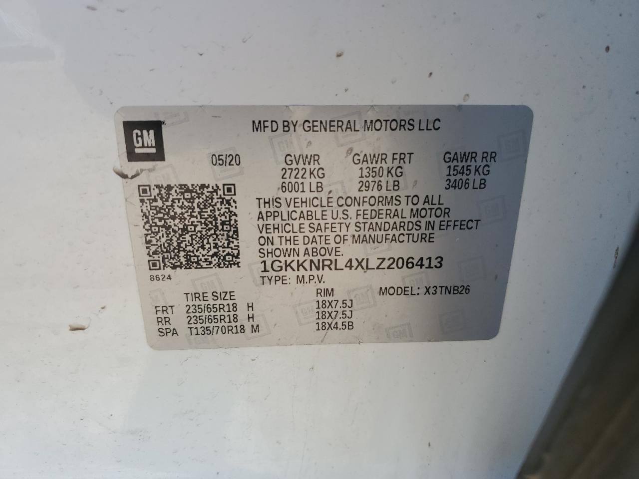 2020 GMC Acadia VIN 1GKKNRL4XLZ206413 Copart auction photo, front end / side damage thumbnail 13