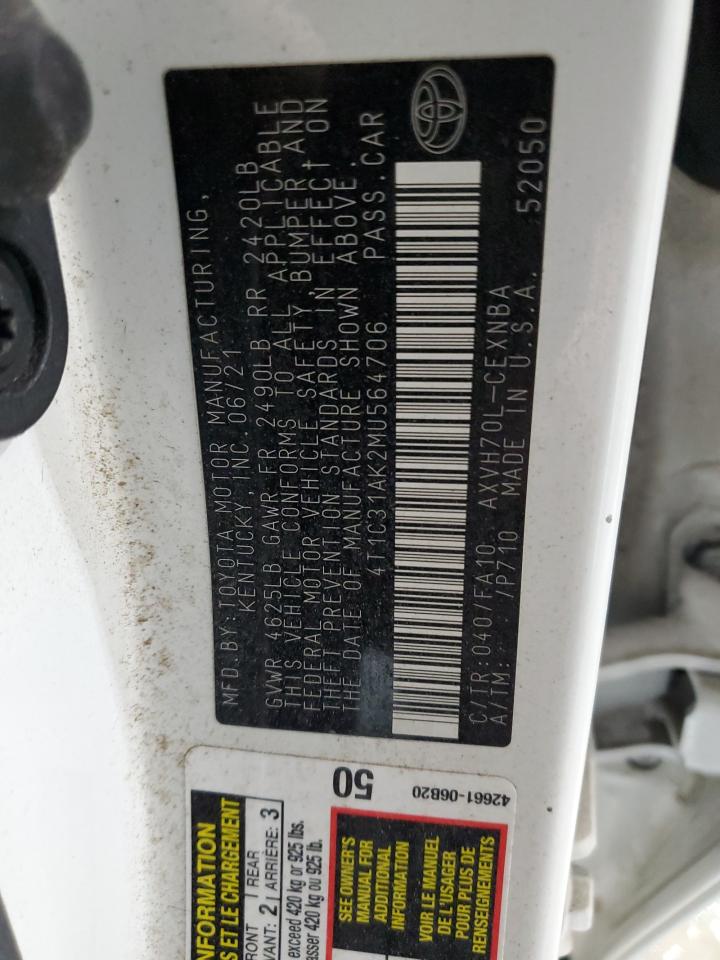 2021 Toyota Camry VIN 4T1C31AK2MU564706 Copart auction photo, all over damage thumbnail 12