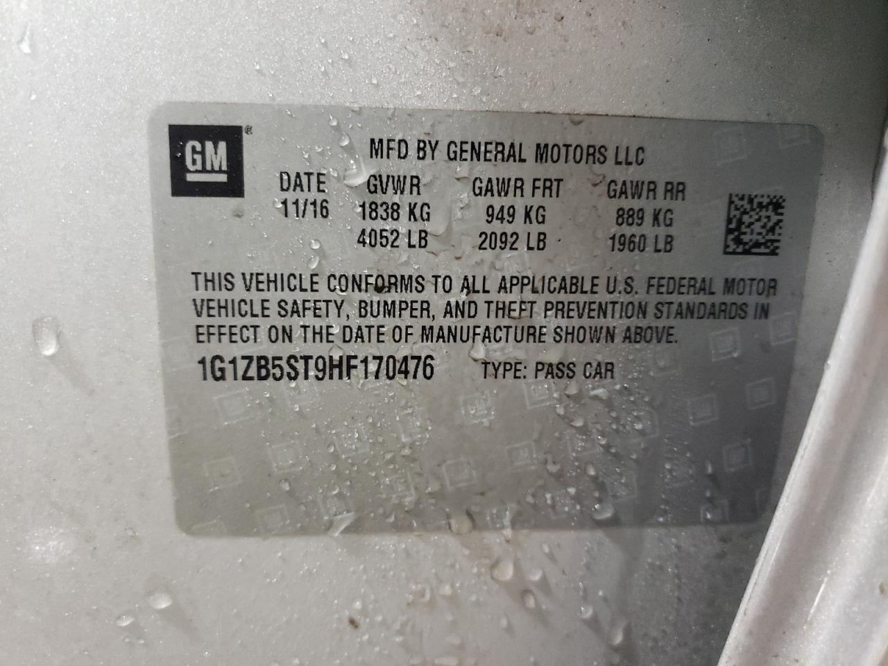 2017 Chevrolet Malibu VIN 1G1ZB5ST9HF170476 Copart auction photo, side / rear end damage thumbnail 12