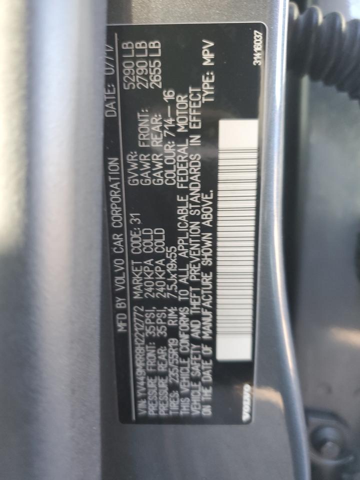 2017 Volvo XC60 VIN YV449MRR8H2212772 Copart auction photo, front end / side damage thumbnail 14