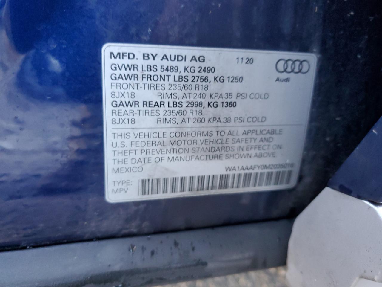 2021 Audi Q5 VIN WA1AAAFY0M2035016 Copart auction photo, front end / minor dent/scratches damage thumbnail 13