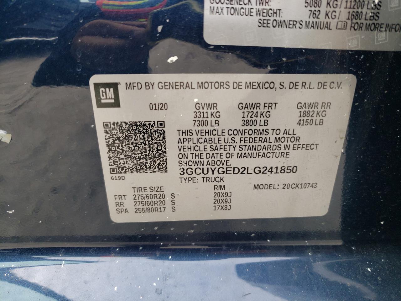 2020 Chevrolet Silverado VIN 3GCUYGED2LG241850 Copart auction photo, side / minor dent/scratches damage thumbnail 13