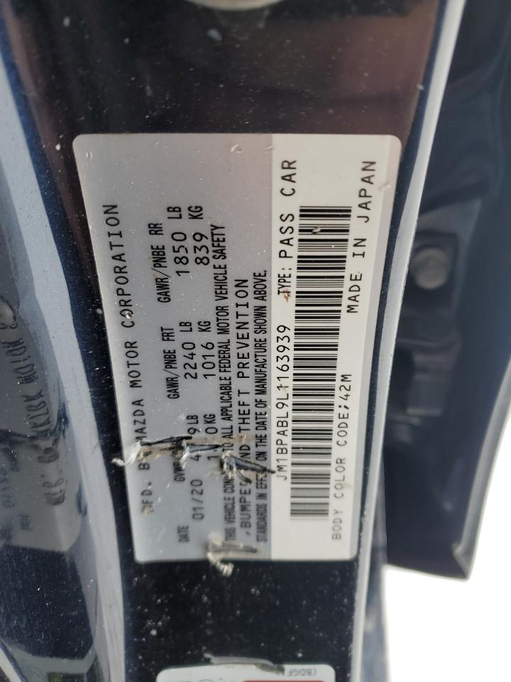2020 Mazda 3 VIN JM1BPABL9L1163939 Copart auction photo, rear end / side damage thumbnail 13