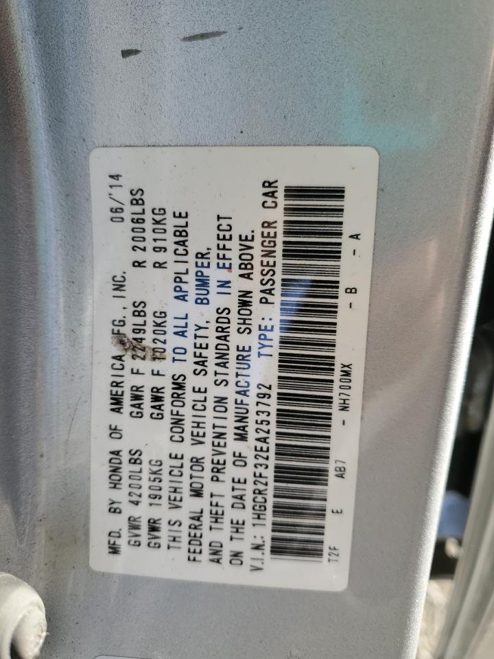 2014 Honda Accord VIN 1HGCR2F32EA253792 Copart auction photo, minor dent/scratches damage thumbnail 12