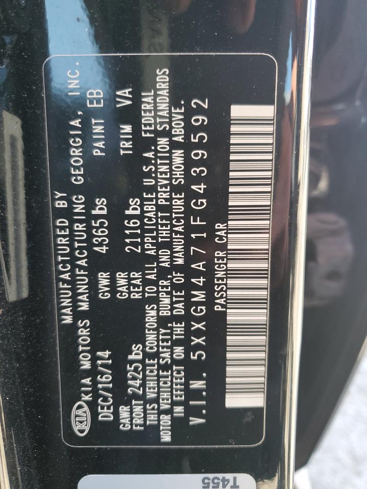 2015 KIA Optima VIN 5XXGM4A71FG439592 Copart auction photo, front end damage thumbnail 15