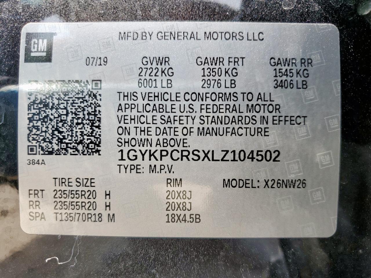 2020 Cadillac XT6 VIN 1GYKPCRSXLZ104502 Copart auction photo, front end / side damage thumbnail 13