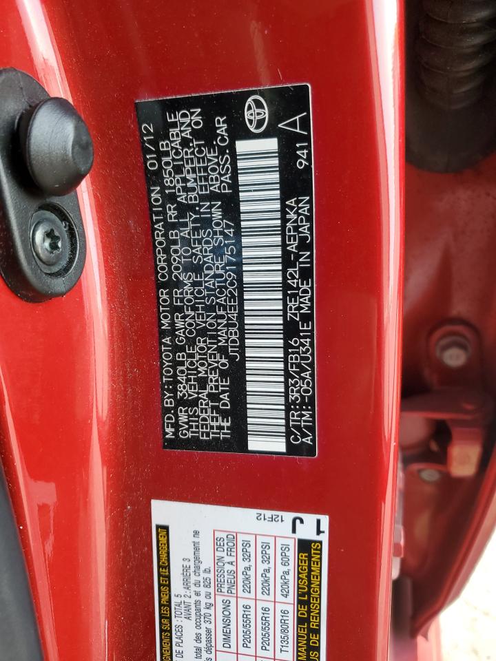 2012 Toyota Corolla VIN JTDBU4EE2C9175147 Copart auction photo, front end damage thumbnail 15